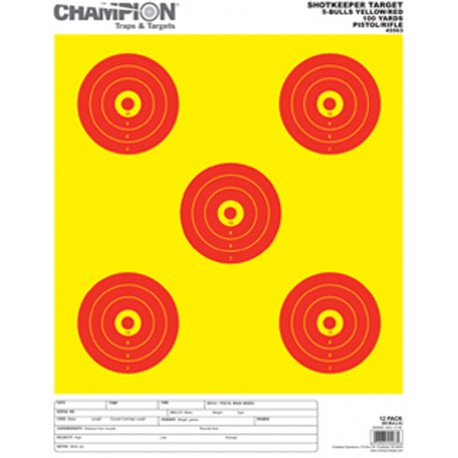 Shotkeeper 5Bulls Bright Y w/Red Lg 12Pk CHAMPION-TRAPS-AND-TARGETS