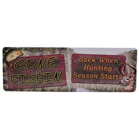 Gone Fishin Tin Sign 10.5" X 3.5" RIVERS-EDGE-PRODUCTS