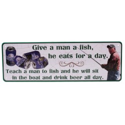 Give A Man A Fish Tin Sign 10.5" X 3.5" RIVERS-EDGE-PRODUCTS