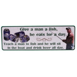 Give A Man A Fish Tin Sign 10.5" X 3.5" RIVERS-EDGE-PRODUCTS