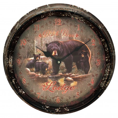 Black Bear Lodge Metal Clock 15" RIVERS-EDGE-PRODUCTS