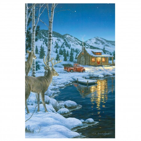 24" X 16" LED Wall Art - Cabin W/ Deer RIVERS-EDGE-PRODUCTS