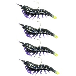 Shrimp,4",pre-rigged,sp,SS,BLK tiger,2/0 LIVETARGET-LURES
