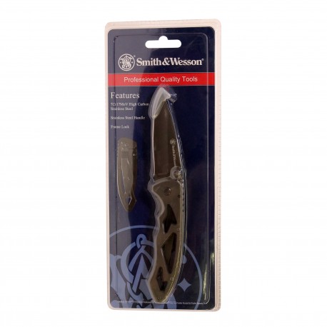 Frame Lock Drop Point Folding Knife,Clam SMITH-WESSON-BY-BTI-TOOLS