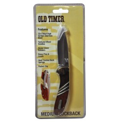 Med Lockback Clip Folder Knife,Wood Hdl OLD-TIMER-BY-BTI-TOOLS