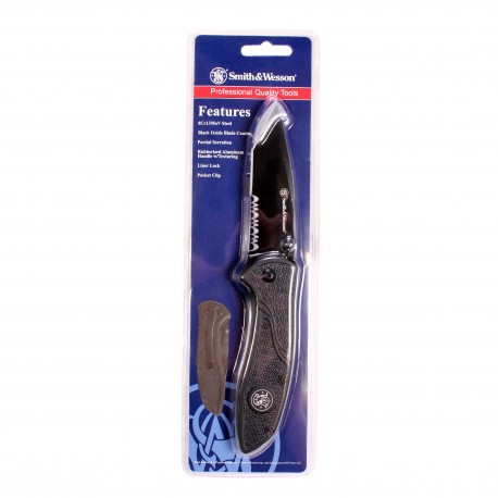 SW1102TSCP Blk Tanto Rub Alum Serr 3.5" SMITH-WESSON-BY-BTI-TOOLS