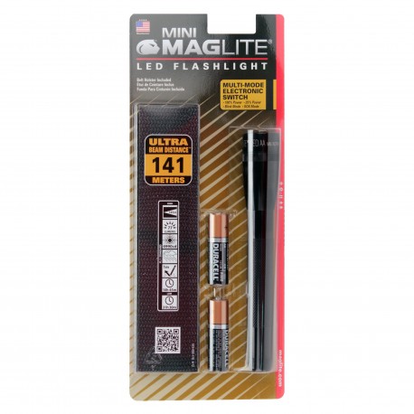 LED Mini Maglite 2-Cell AA Holster Pk Blk MAGLITE